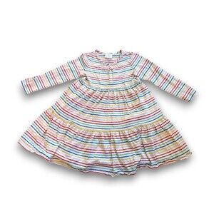 Hanna Andersson Long Sleeve Twirl Dress White Rainbow Striped Girls 120 US 6-7
